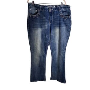 Revolt Women’s Blue Denim Jeans With Decorated Front And Back Pockets. Size 16